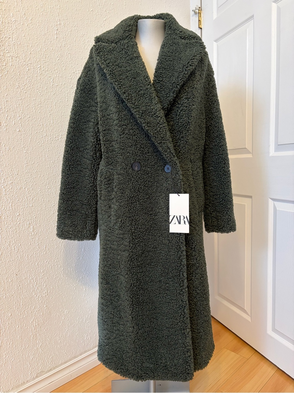 New Zara Dark Green Teddy Long Coat